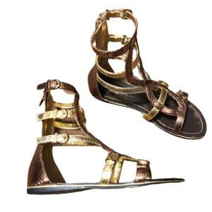 Wild Rose Gold Bronze Gladiator Snake Print Sandals Size 5 EGAN12 Cut Outs Shoe